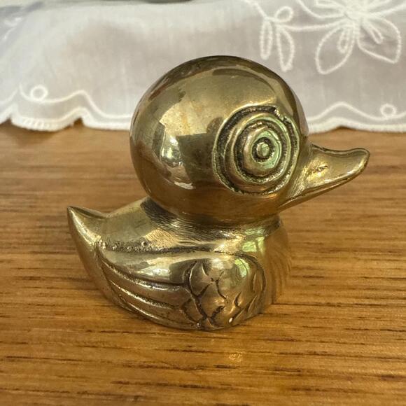 VTG Pair Solid Brass Duck Duckling Baby Figure Decor Paperweight MCM Retro - Picture 2 of 10